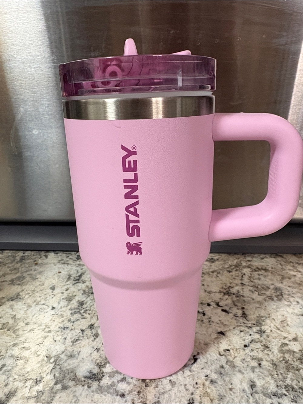 Stanley Pink Insulated Travel Tumbler with Handle and Clear Lid